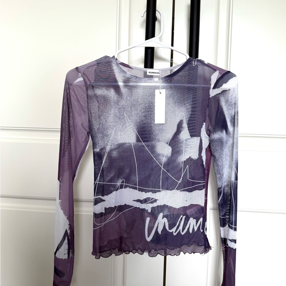 INAMORATA Lilou Long Sleeve Purple Mesh Top - Size XS
